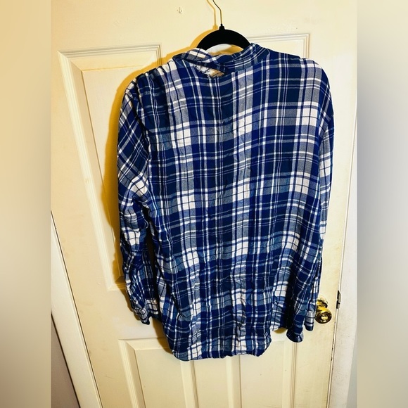 Express women’s oversized super soft boyfriend flannel size large blue plaid - Picture 7 of 7
